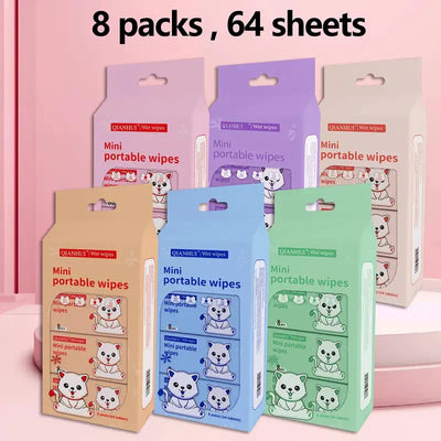 Cleaning Mini Packed Wipe (8 Mini Packets in One Pack Total 64 Wipes Packet)